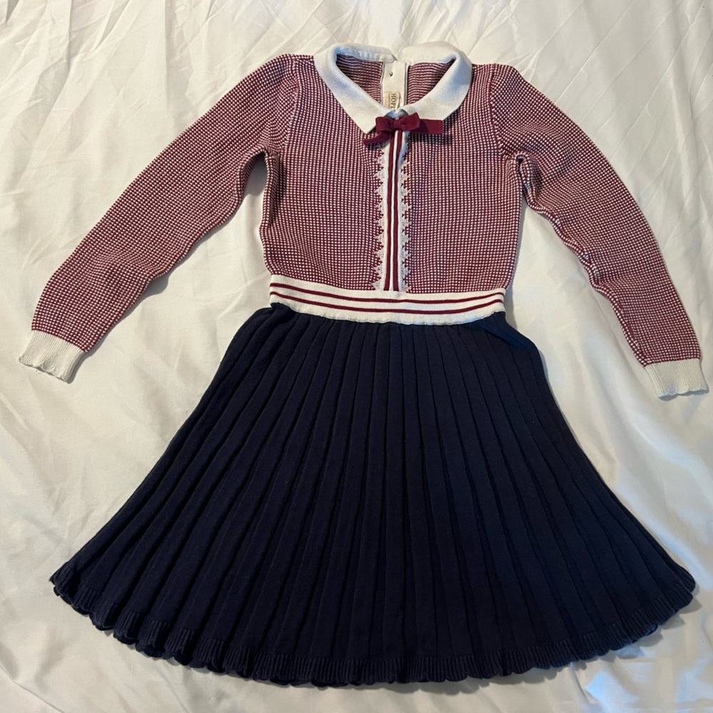 Hope & Henry Girls' Organic French Blocked Sweater Dress - Size 5